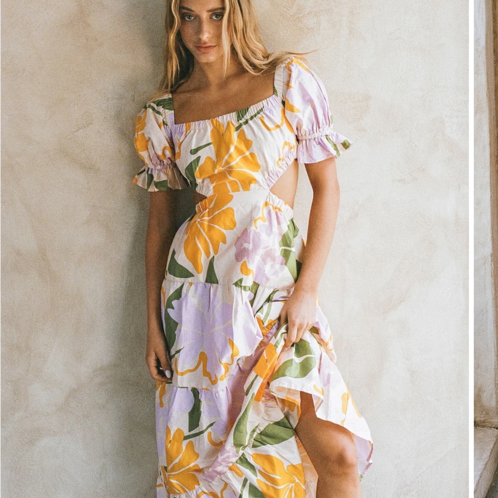Sabo Skirt Floral Maxi Dress - Yellow and Purple
